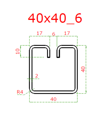 Pozinkovaný profil tvaru U, s drážkou 6mm, cena za 1ks (6m), rozměr: 40x40mm, materiál: DX51D+Z100