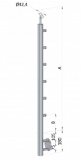 Nerezový sloup, boční kotvení, 6 řadový průchodný, vnitřní, vrch nastavitelný (ø 42,4x2 mm), leštěná nerez / AISI304