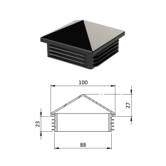 Krytka plastová se stříškou 100 x 100 mm, černá