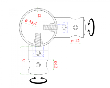 Nerezový sloup, vrchní kotvení, 6 řadový, rohový: 90°, vrch pevný (ø 42.4x2mm), broušená nerez K320 /AISI304