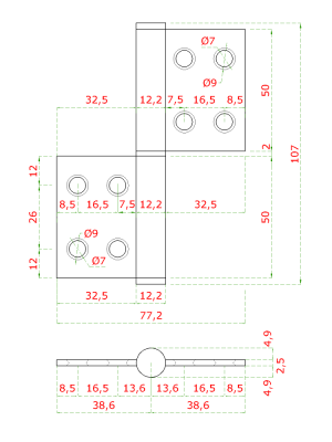 Nerezové panty 2ks, 100x75x2.5mm,max. nosnost: 70 kg, broušená nerez K320 /AISI304