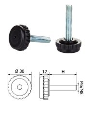 ø-30mm, M6x20mm, H-20mm, čierna,Bezkĺbová plastová nivelačná nožička, závitovo-nastavitelná.