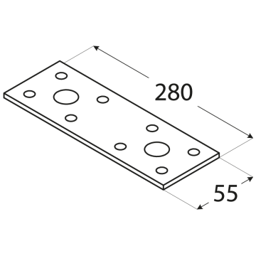Plochá spojka 280x55mm, 2,5mm pozink, počet děr o průměru 5mm-36ks, 11mm-4ks