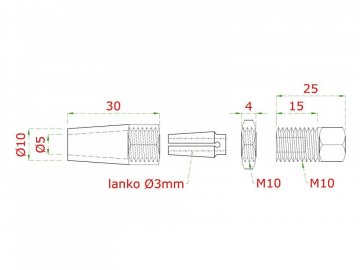 Úchyt pro nerezové lanko 3 mm, s vnitřním závitem M5, broušená nerez K320 / AISI304