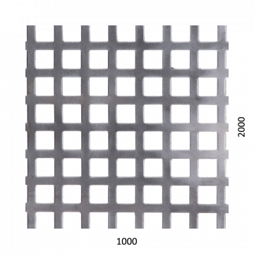 Děrovaný plech čtvercový řadový Fe, otvor: 10x10 mm, rozteč: 15 mm, (1000x2000x1,5 mm)