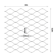 Černá lanová síť, 0,8 x 10 m, oko 60 x 104 mm, ø 2 mm, AISI 304