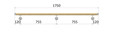 Madlo drevené (1750mm), materiál: buk, brúsený povrch s náterom BORI (bezfarebný), set: 3 ks úchyt, madlo s nerezovým uk