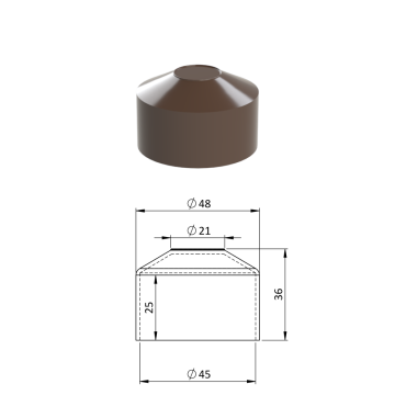 Vnější krytka kulatá ø 45 mm, plastová PE, hnědá