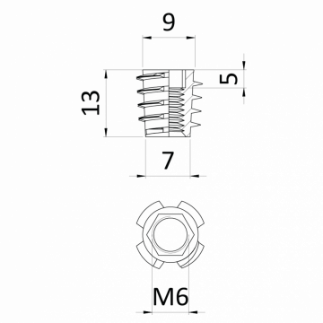 Závrtná matica M6x13 bez límca s vnútorným metrickým závitom a imbus šesťhranom, pozink