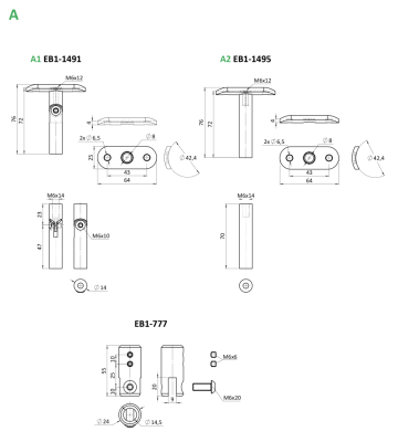 Kombinovaný Fe vypalovaný sloup, boční kotvení, 8-dírový