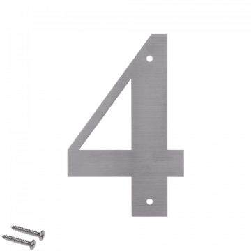 Číslo domové 4, (127x1.5mm), s dierami, brúsená nerez K320 / AISI 304