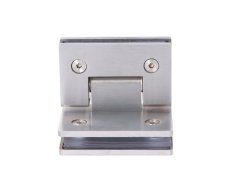 Závěs na skleněný dveřní systém, mezi sklo a sklo 90°, 90x80mm, tloušťka skla 8-10mm, broušená nerez K320/AISI304, samouzavírání +-15° a samozastavení +-90°-0°