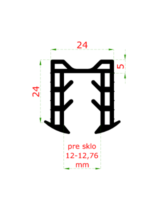 Gumové těsnění pro nerezové a hliníkové madlo s drážkou 24x24 mm, pro sklo 12-12,76 mm (cena za 1 bm)