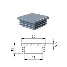 Krytka plastová 60 x 60 x 3 - 5 mm