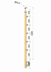Dřevěný sloup, boční kotvení, 5 řadový, průchozí, vnitřní, vrch pevný (ø 42mm), materiál: buk, broušený povrch bez nátěru