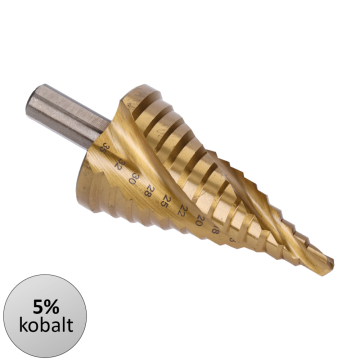 Stupňovitý kuželový vrták HSS M35 TiN 6-35, 3 ploché boční úchopy