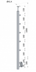Nerezový sloup, boční kotvení, 5 řadový průchodný, vnitřní, vrch pevný (ø 42,4x2 mm), leštěná nerez / AISI304