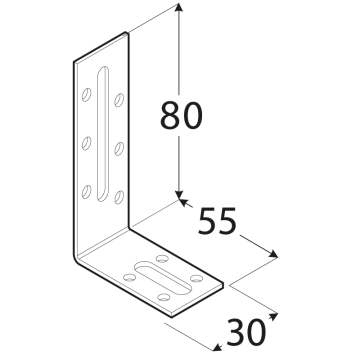 úhelník nastaviteľný 80x55x30mm, 2,0mm, pozink, diery 5mm-10ks, díry 6,5/48,5mm-1ks, 8,5/21,5mm-1ks