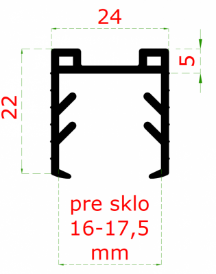 Gumové těsnění pro nerezové a hliníkové madlo s drážkou 24x24 mm, pro sklo 16-17,5 mm (cena za 1 bm)
