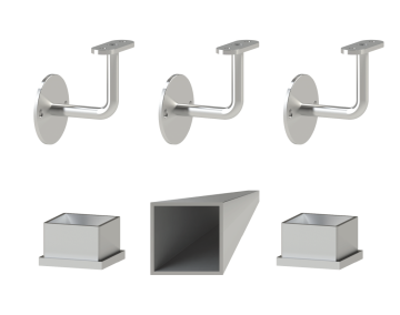 Madlo 2500mm (set:3ks úchyt, madlo 40x40mm s ukončením), brúsená nerez K320 /AISI304