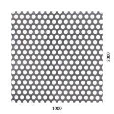 Děrovaný plech kruhový přesazený Fe, otvor: ø 6.0 mm, rozteč: 9.0 mm, (1000x2000x1,5 mm)
