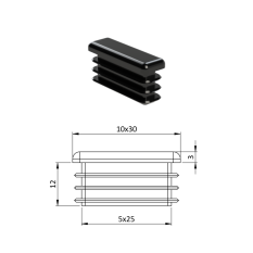 Krytka plastová 10 x 30 mm, černá