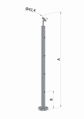 Nerezový sloup, vrchní kotvení, 4 děrový koncový, vrch nastavitelný (ø 42,4x2 mm), leštěná nerez / AISI304