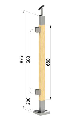Dřevěný sloup, vrchní kotvení, výplň: sklo, levý, vrch nastavitelný (40x40mm), materiál: buk, broušený povrch bez nátěru