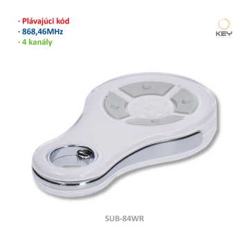 4-kanálový vysílač 868MHZ, plovoucí kód, voděodolný, bílý