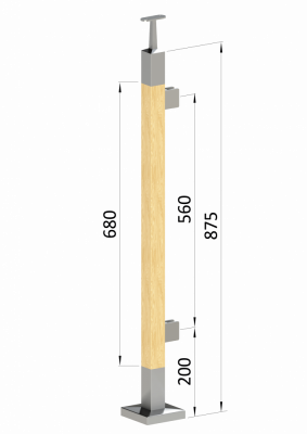 Dřevěný sloup, vrchní kotvení, výplň: sklo, pravý, vrch pevný (40x40mm), materiál: buk, broušený povrch s nátěrem BORI (bezbarvý)