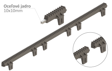 Hřeben s HORNÍM uchytem, nylon-kov 27x18mm, L-1000mm, max do 800kg