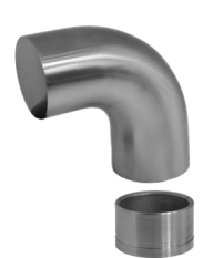 Ukončovací oblouk s mezikusem (ø 42 mm), 90°, na dřevěné madlo EDB-S, broušená nerez K320 / AISI304