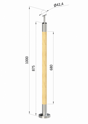 Dřevěný sloup, vrchní kotvení, bez výplně, vrch pevný (ø 42mm), materiál: buk, broušený povrch bez nátěru