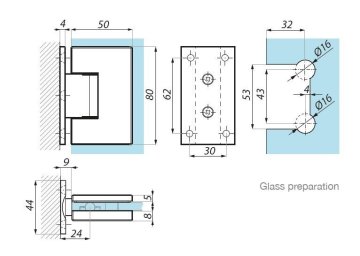 TGAH801 PC - Závěs s regulací skla - stěna 90°