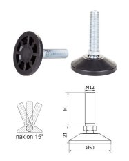 ø-50mm, M12x40mm, H-40mm, černá, kloubová plastová nivelační nožička, závitově-nastavitelná