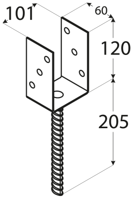 Pätka stĺpika U 101x120x324mm, 4mm žárový pozink, priemer nohy 18mm, počet děr o průměru 11mm-6ks