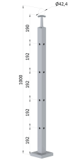 Nerezový sloup, vrchní kotvení, 4děrový rohový