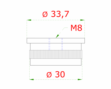 Spodek držáku madla (závit M8) na trubku ø 33,7 mm, broušená nerez K320 / AISI304