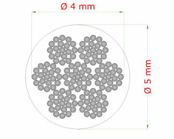 Oceľové lanko ø 4mm (7x19 dr.) /galvanicky pozinkované s PVC obalom ø1mm - celková hrúbka ø5mm