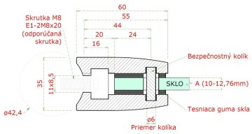DOPRODEJ! Svorka skla s podložkou na trubku ø 42.4 mm (55x55x35 mm), broušená nerez K320 / AISI304, balení neobsahuje gumičky na sklo