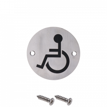 Nerezový piktogram `Invalid`, kulatý, rozměry: ø75x1.2mm, broušená nerez K320 / AISI304