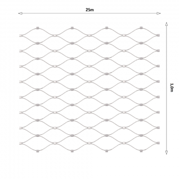 Nerezová lanková síť, 1,0x25 m (šxd), oko 60x104 mm, průměr lanka 2 mm, AISI316