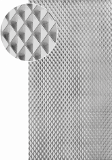 Plech pozinkovaný 2000x1000x1,2 mm, lisovaný vzor JEHLANY 66x46 mm, 3D efekt. Skutečný rozměr +/- 0,5%